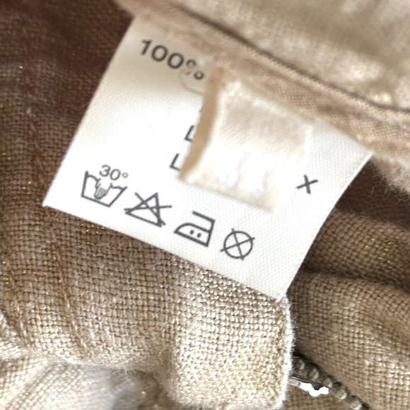 120% Lino Linen Pants. Pale Metallic Gold Sheen. Size 44/M - Picture 12 of 14